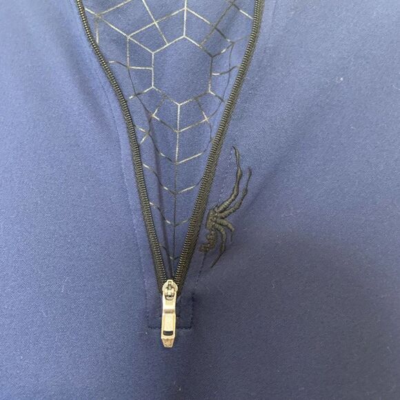 Men’s Spyder Light Weight Quarter Zip Blue Web Long Sleeves Black Medium - Picture 4 of 11